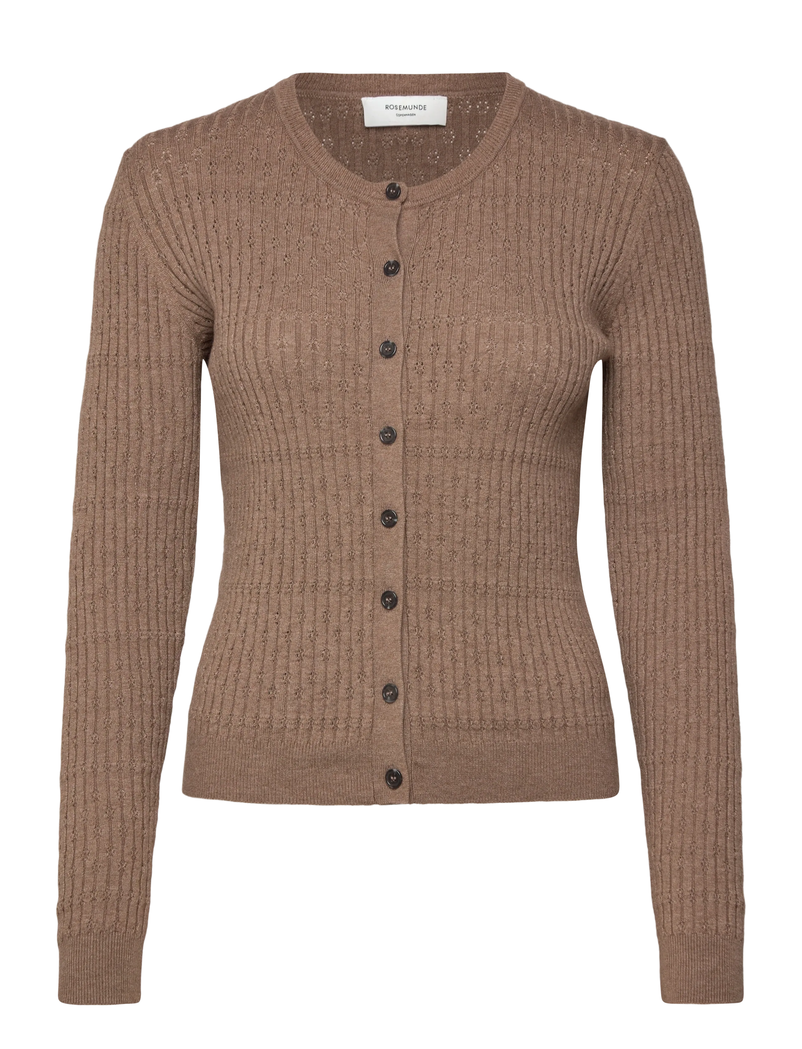 Rosemunde Rwdarcy Ls Pointelle Cardigan, XL, Brown, Strik > Cardigans, Dame