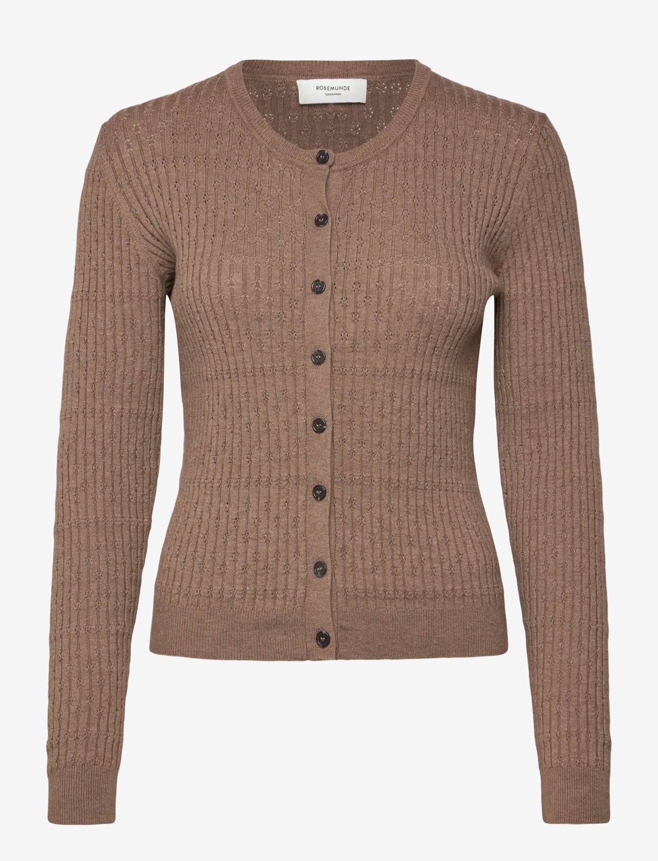 Rosemunde - RWDarcy LS Pointelle Cardigan - koftor - brown grey mel - 0