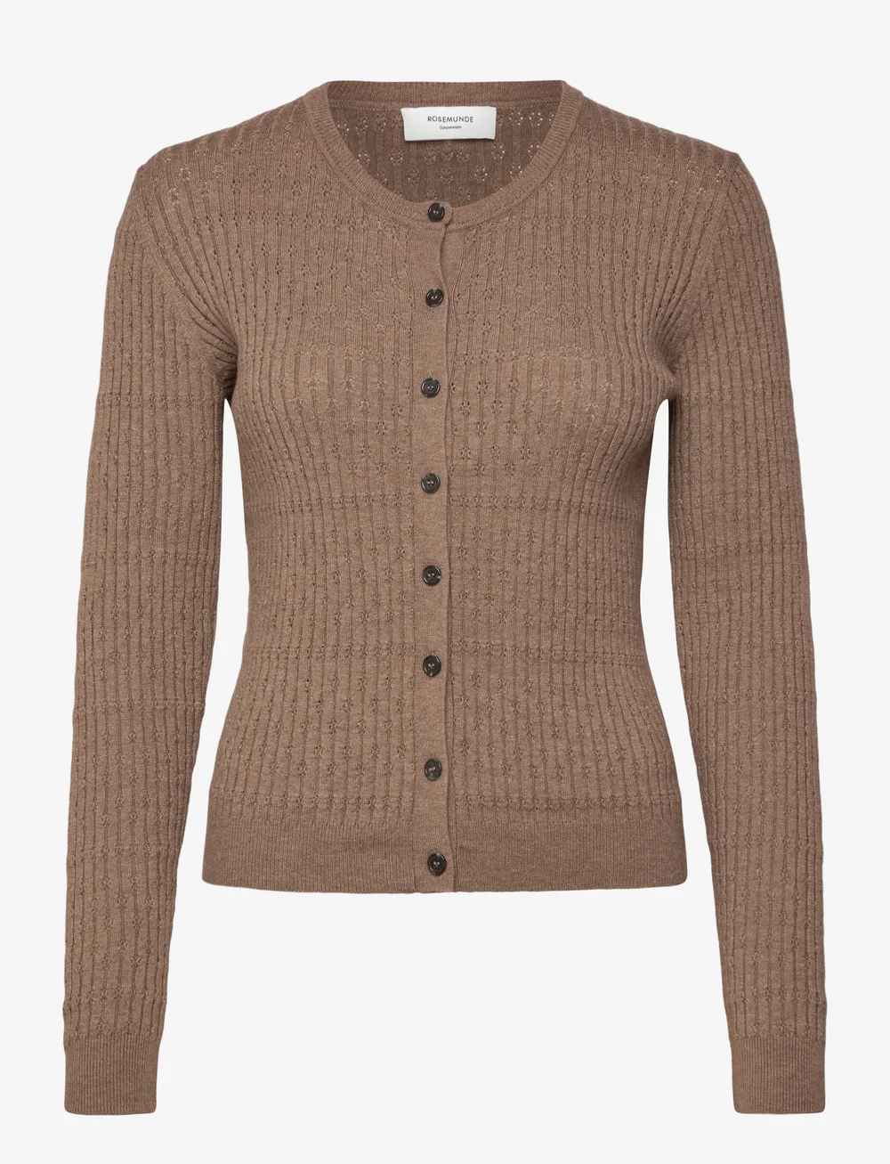 Rosemunde - RWDarcy LS Pointelle Cardigan - koftor - brown grey mel - 0