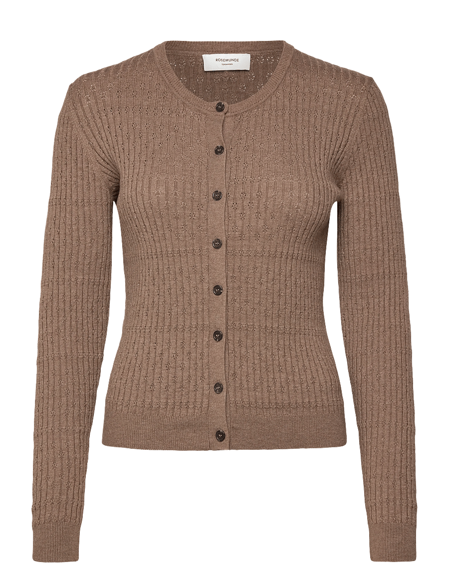 Rosemunde - RWDarcy LS Pointelle Cardigan - gilets - brown grey mel - 0