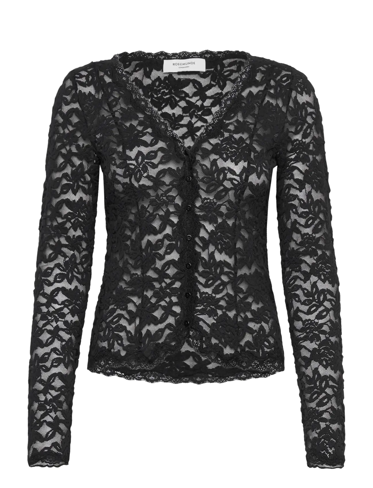 Rosemunde RWDelicia Lace LS Cardigan - Knitwear - BLACK / black