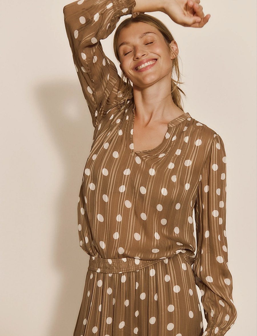 Rosemunde - RWGloria LS Blouse - langärmelige blusen - coca mocha dot print - 0
