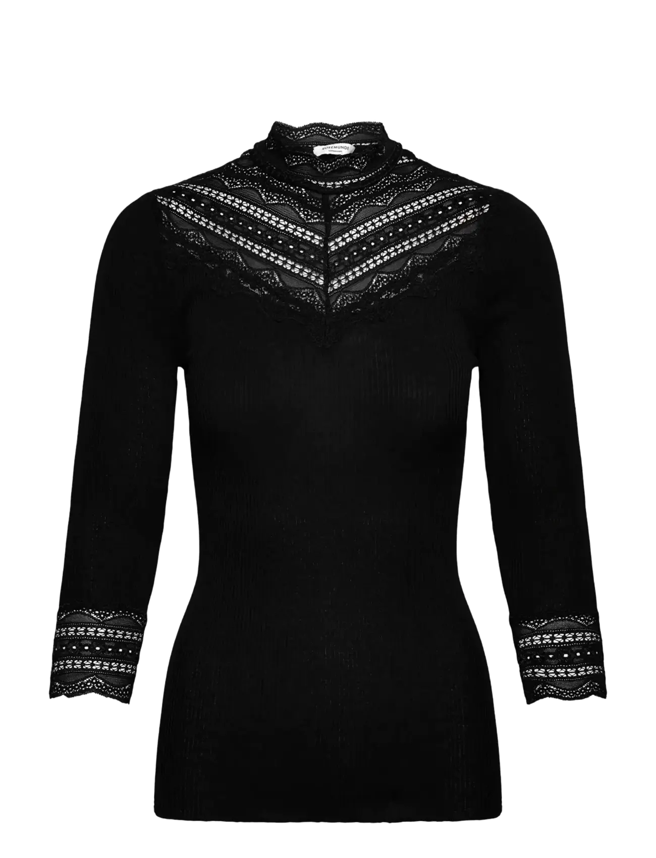 Rosemunde RWBenita Silk 3/4 Turtleneck Lace Top - T-shirts - BLACK / black