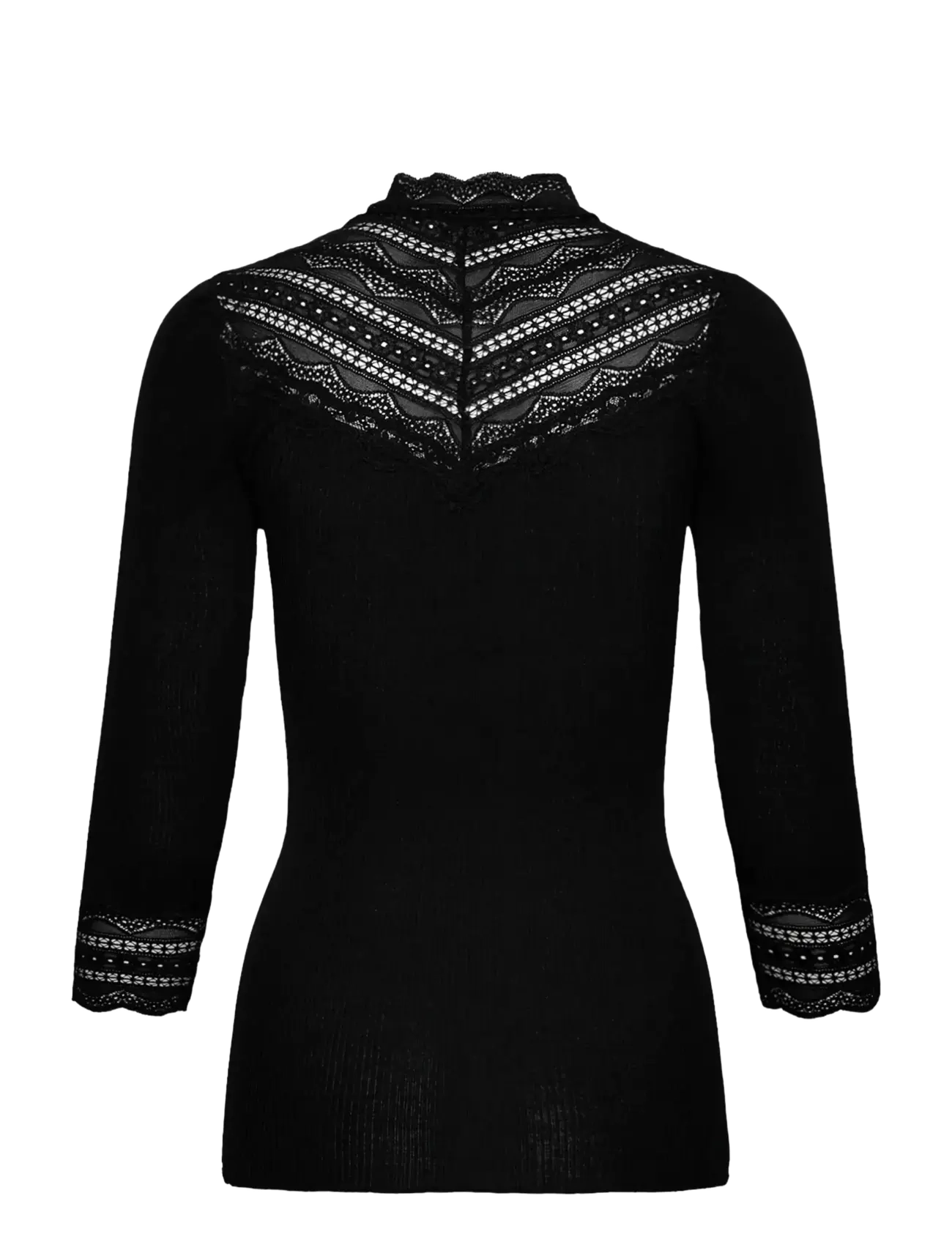 Rosemunde - RWBenita Silk 3/4 Turtleneck Lace Top - t-shirts - black - 1