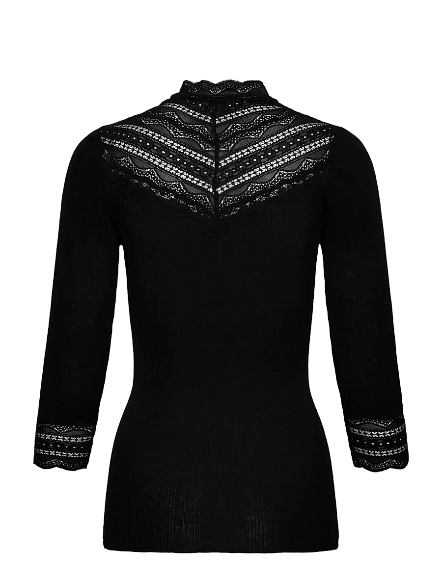Rosemunde - RWBenita Silk 3/4 Turtleneck Lace Top - t-shirts - black - 1