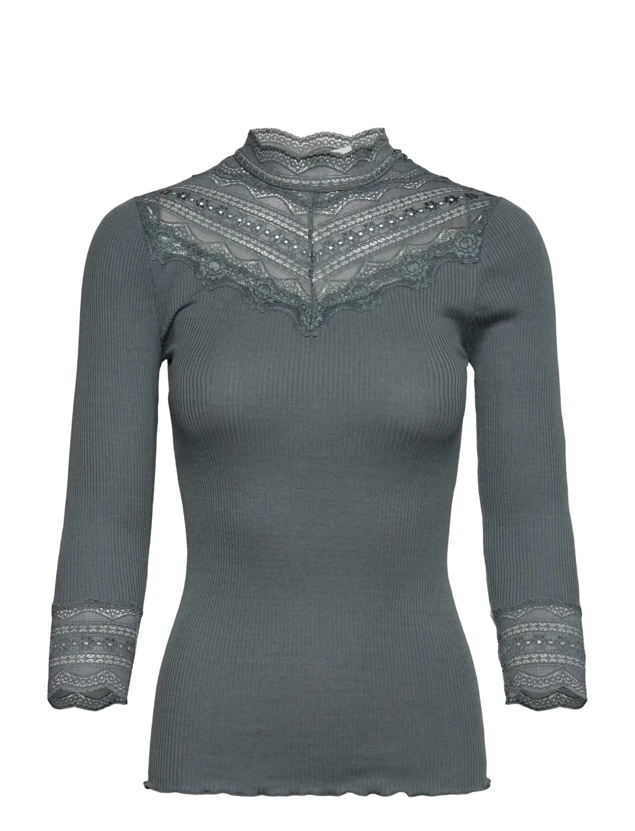 Rosemunde RWBenita Silk 3/4 Turtleneck Lace Top - T-shirts - STORMY WEATHER / blue