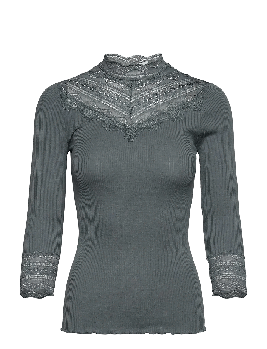 Rosemunde - RWBenita Silk 3/4 Turtleneck Lace Top - t-shirts - stormy weather - 0