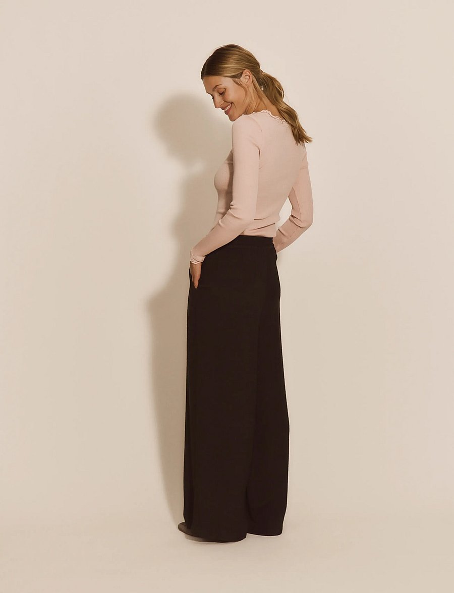 Rosemunde - RWMarseille HW Wide Trousers - bukser med brede ben - black - 0