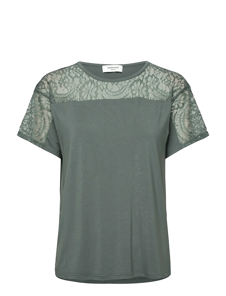 Rosemunde - RWBiarritz SS Lace T-shirt - t-shirts - balsam green - 0