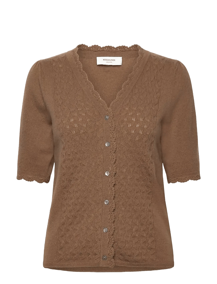 Rosemunde - RWLaica Cashmere Crochet SS V-neck - cashmere - coca mocha - 0