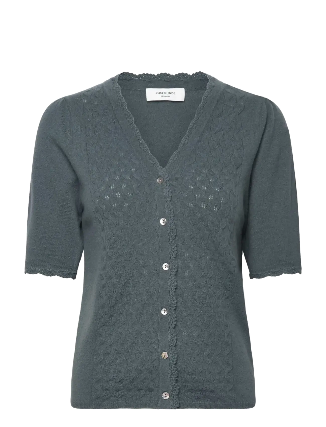 Rosemunde RWLaica Cashmere Crochet  SS V-neck - Sünnipäev - STORMY WEATHER / grey