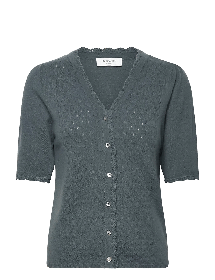 Rosemunde - RWLaica Cashmere Crochet SS V-neck - cashmere - stormy weather - 0