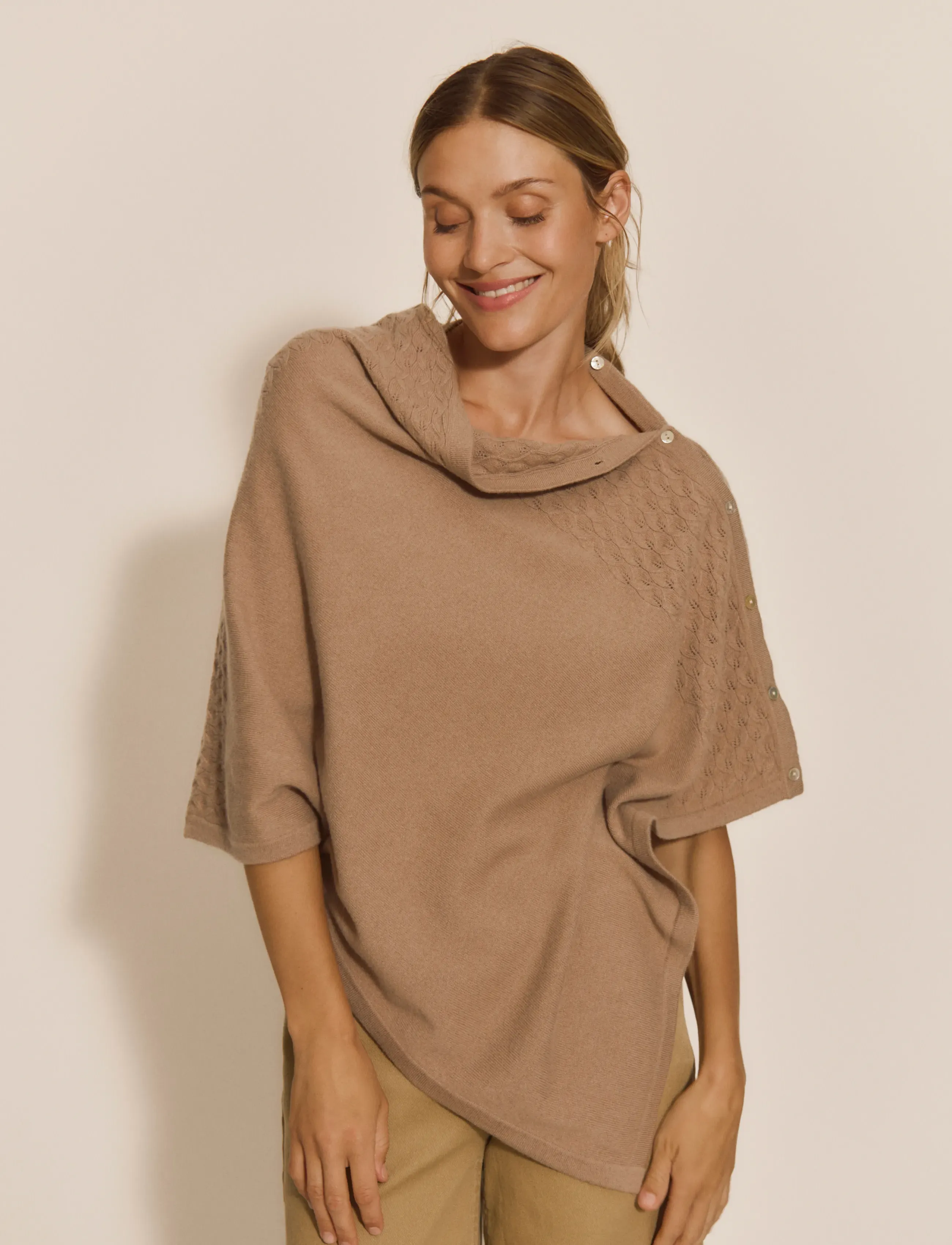 Rosemunde Rwlaica Cashmere Pointelle Poncho, One Size, Knitwear, Braun - Ponchos, Frauen