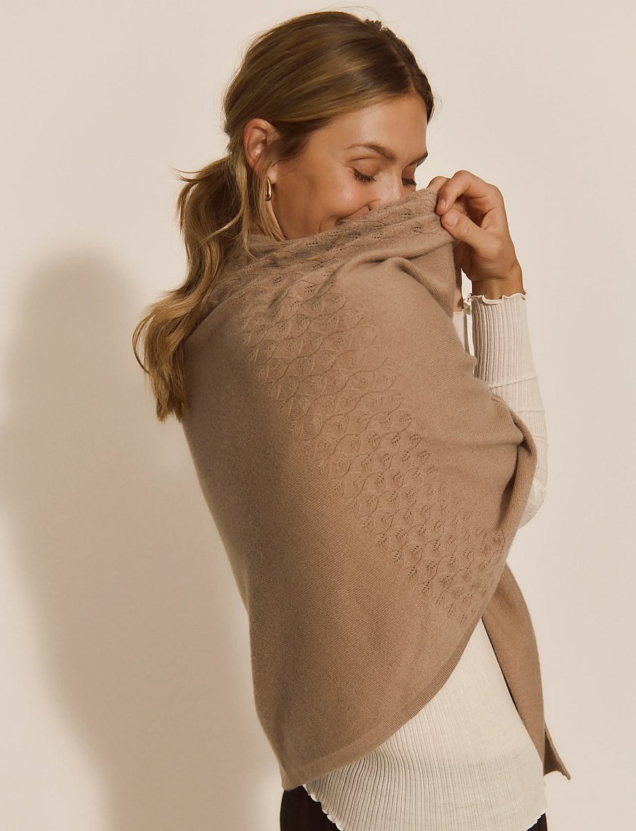 Rosemunde - RWLaica Cashmere Pointelle Poncho - kašmiir - mocha meringue - 3