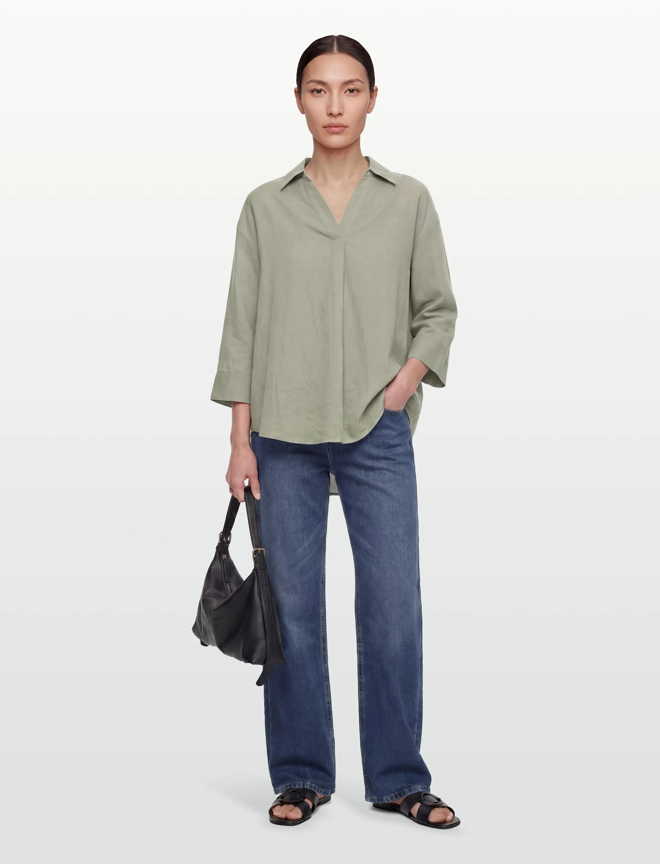 Rosemunde RWEsther Linen 3/4 Sleeve Shirt - Shirts - DRIED SAGE / khaki/green