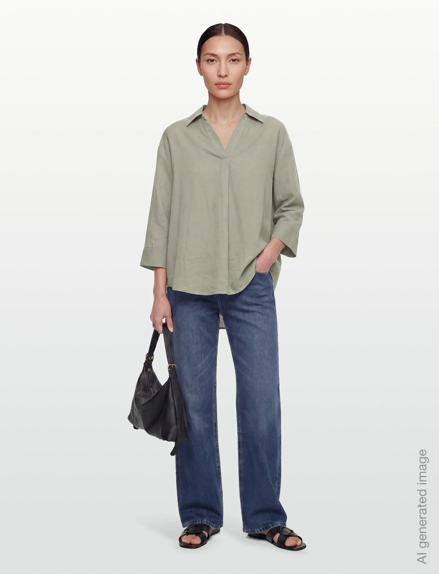 Rosemunde - RWEsther Linen 3/4 Sleeve Shirt - leinenhemden - dried sage - 0