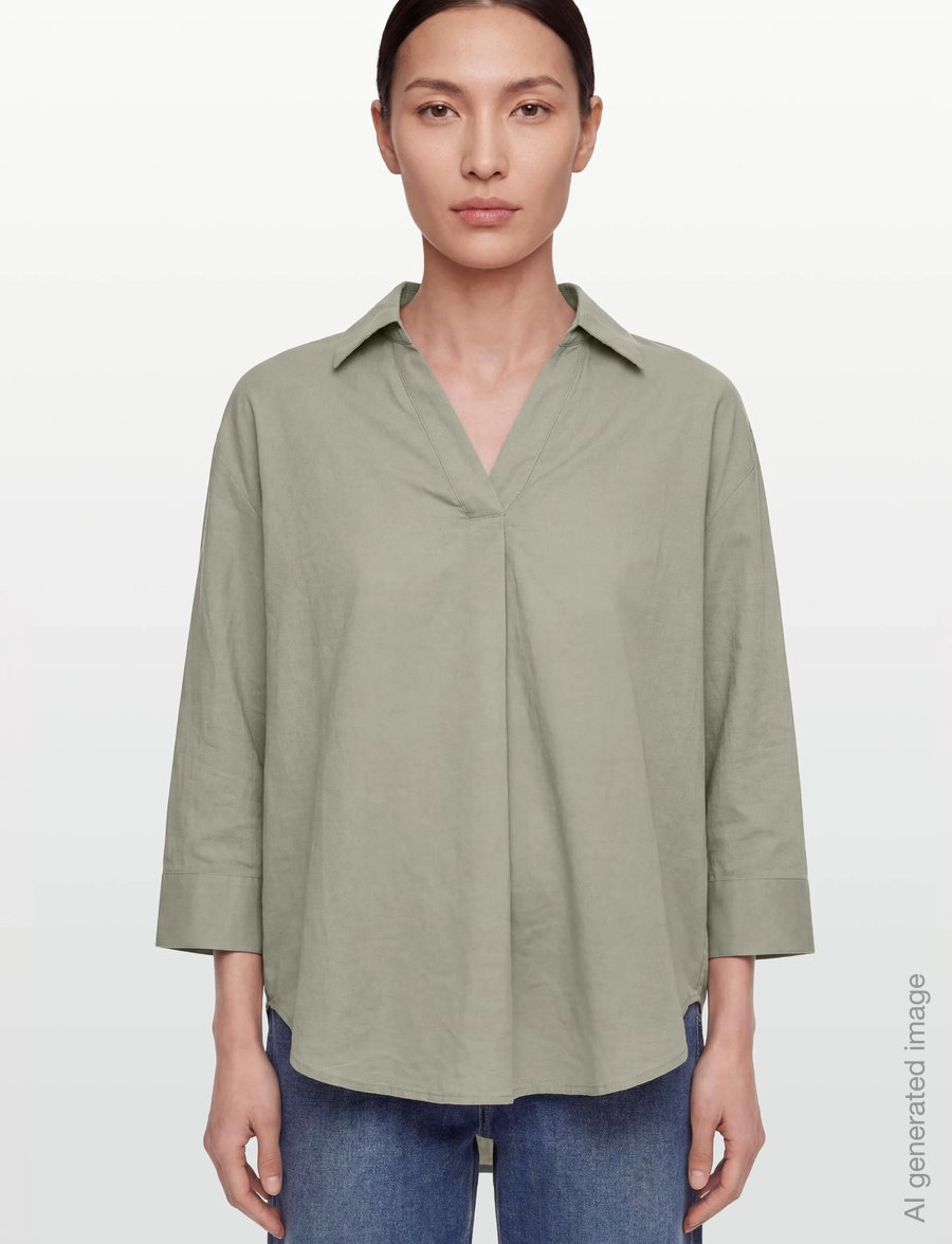 Rosemunde - RWEsther Linen 3/4 Sleeve Shirt - leinenhemden - dried sage - 3