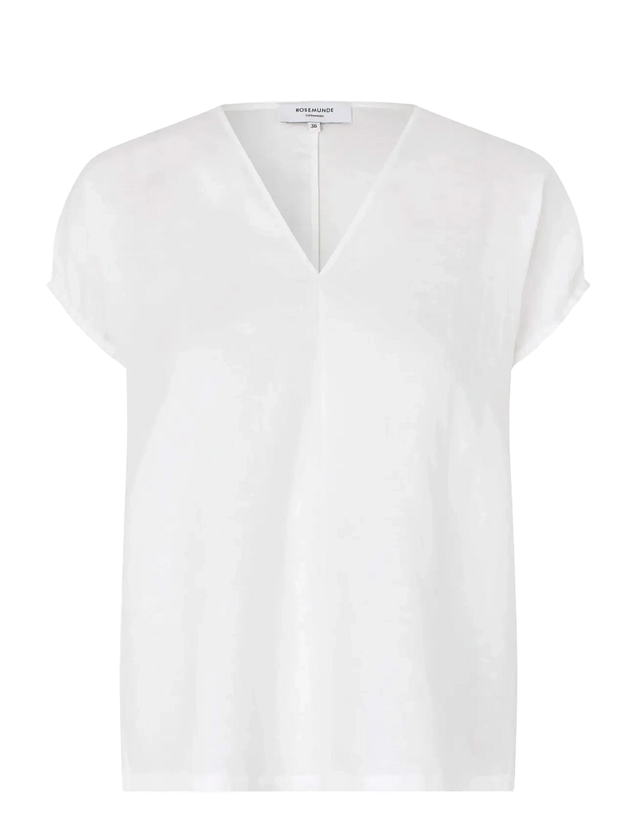 Rosemunde - RWEsther Linen Capsleeve Top - kortärmade blusar - new white - 1