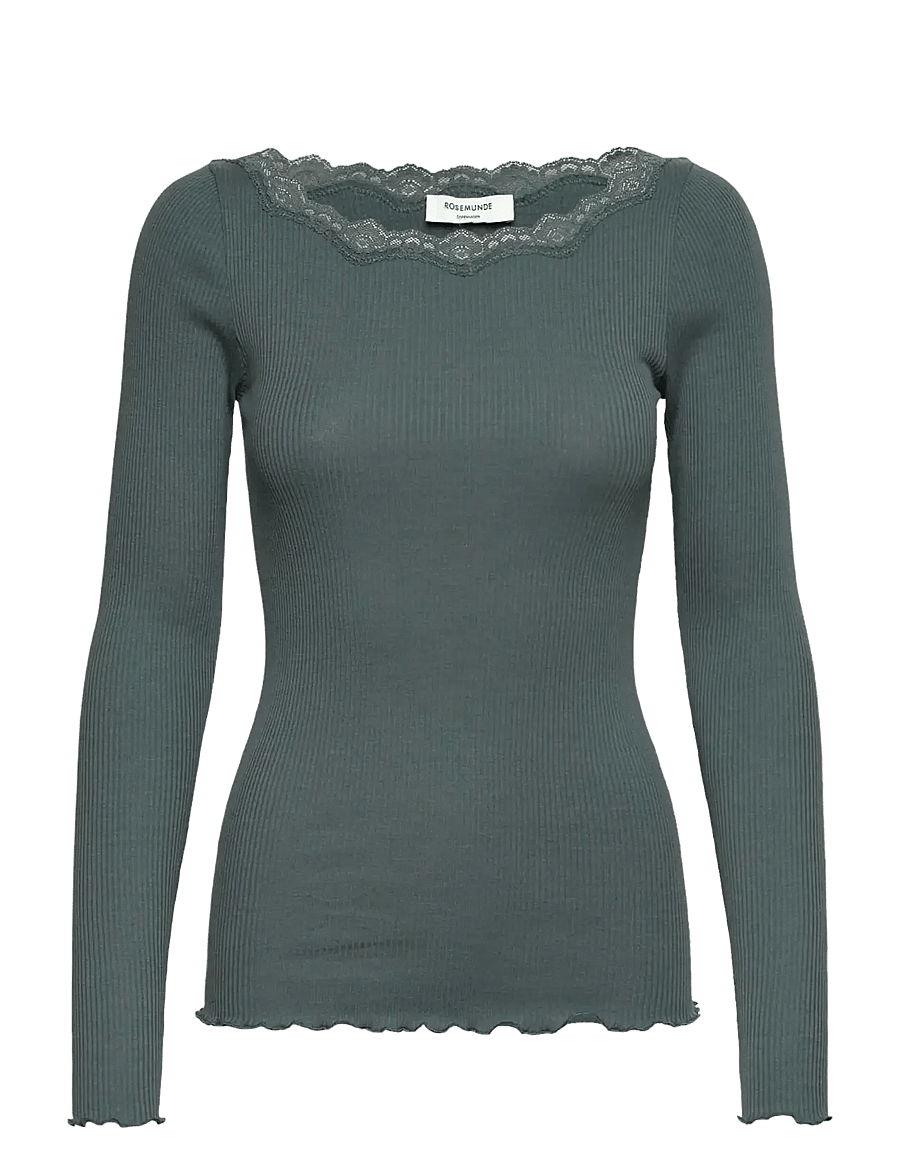 Rosemunde - RWBaybay LS Boatneck Lace T-shirt - langærmede toppe - balsam green - 0
