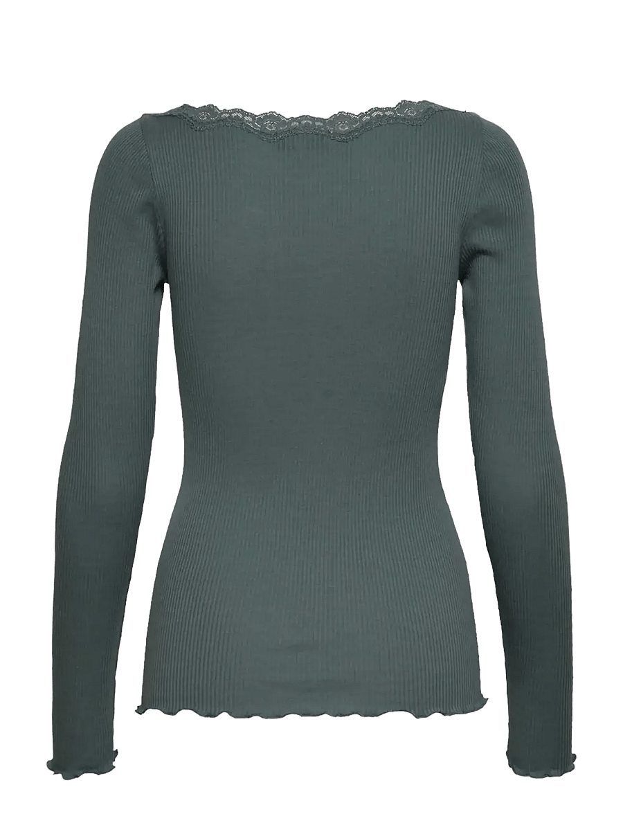 Rosemunde - RWBaybay LS Boatneck Lace T-shirt - langærmede toppe - balsam green - 1