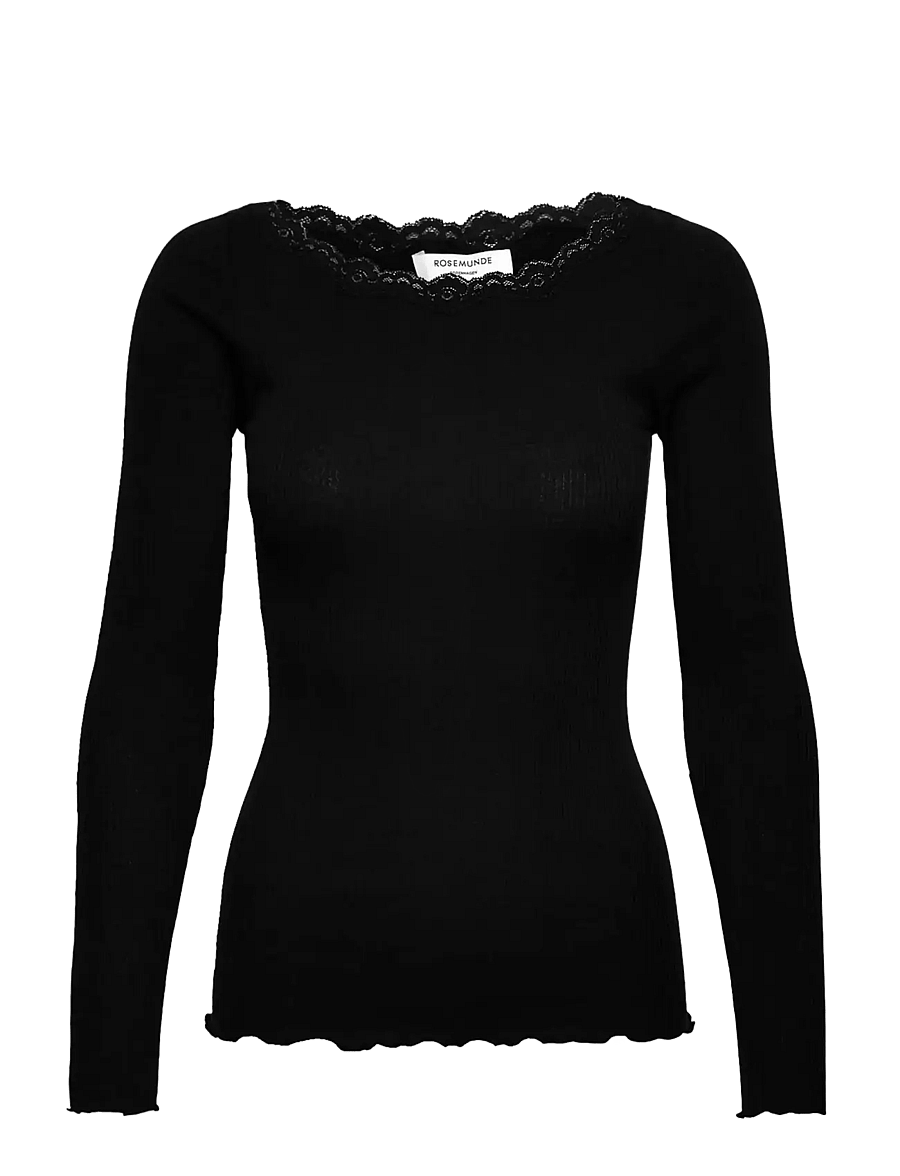 Rosemunde - RWBaybay LS Boatneck Lace T-shirt - langærmede toppe - black - 0