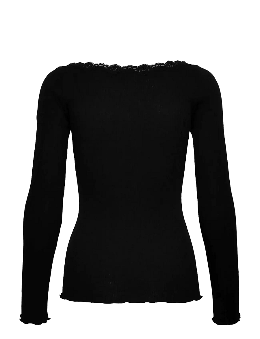 Rosemunde - RWBaybay LS Boatneck Lace T-shirt - langærmede toppe - black - 1