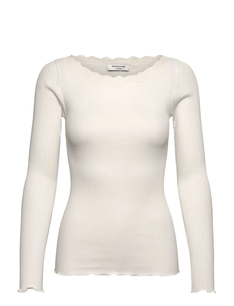 Rosemunde - RWBaybay LS Boatneck Lace T-shirt - langærmede toppe - ivory - 0