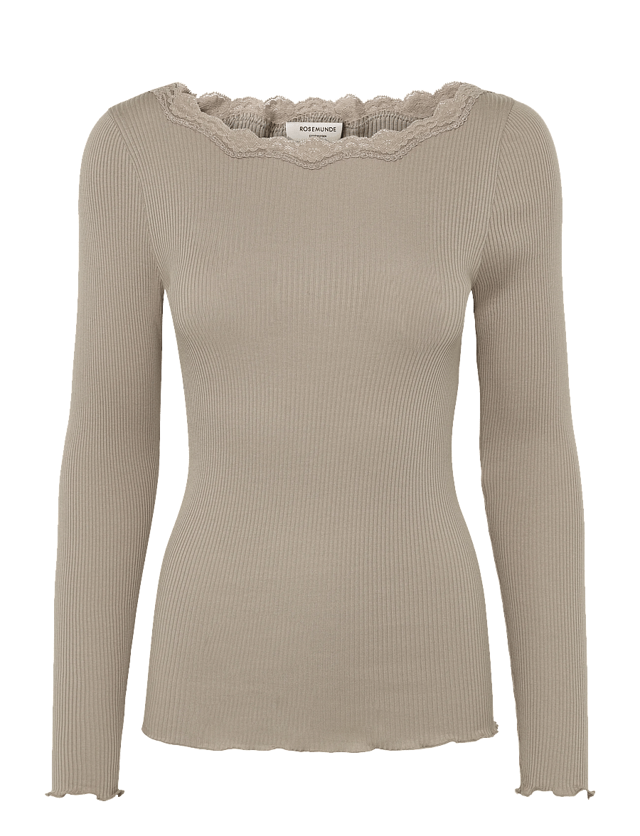 Rosemunde - RWBaybay LS Boatneck Lace T-shirt - langärmlige tops - mocha meringue - 0