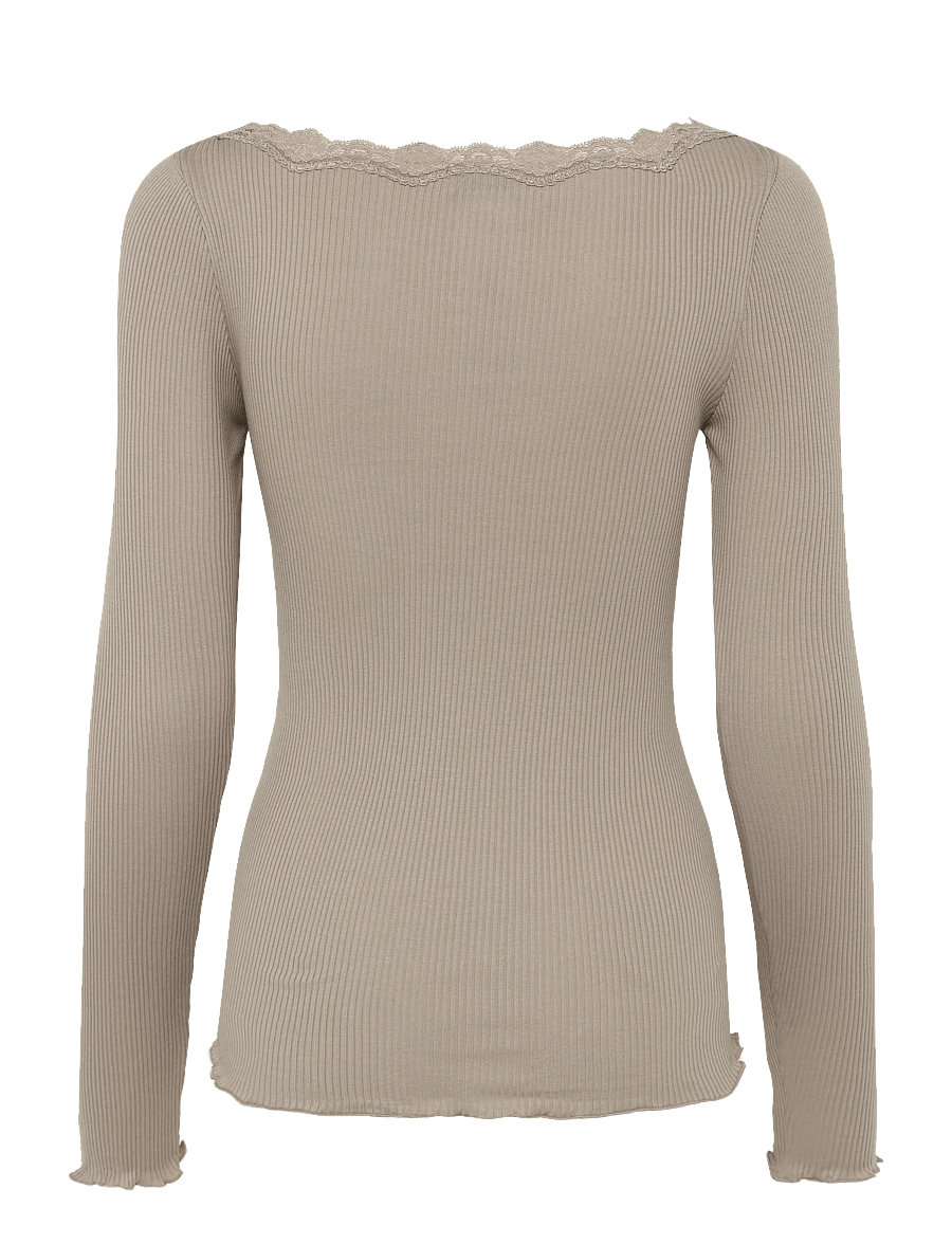 Rosemunde - RWBaybay LS Boatneck Lace T-shirt - langärmlige tops - mocha meringue - 1