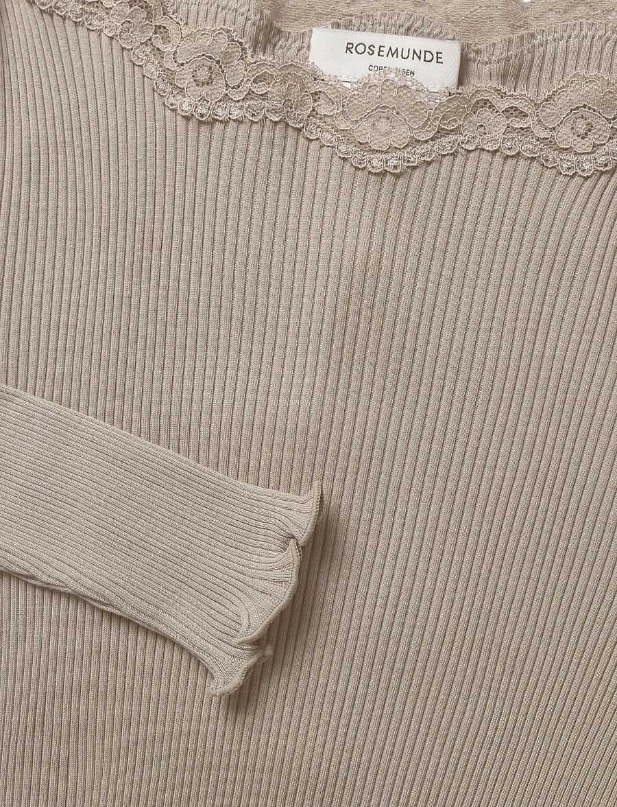 Rosemunde - RWBaybay LS Boatneck Lace T-shirt - langärmlige tops - mocha meringue - 2