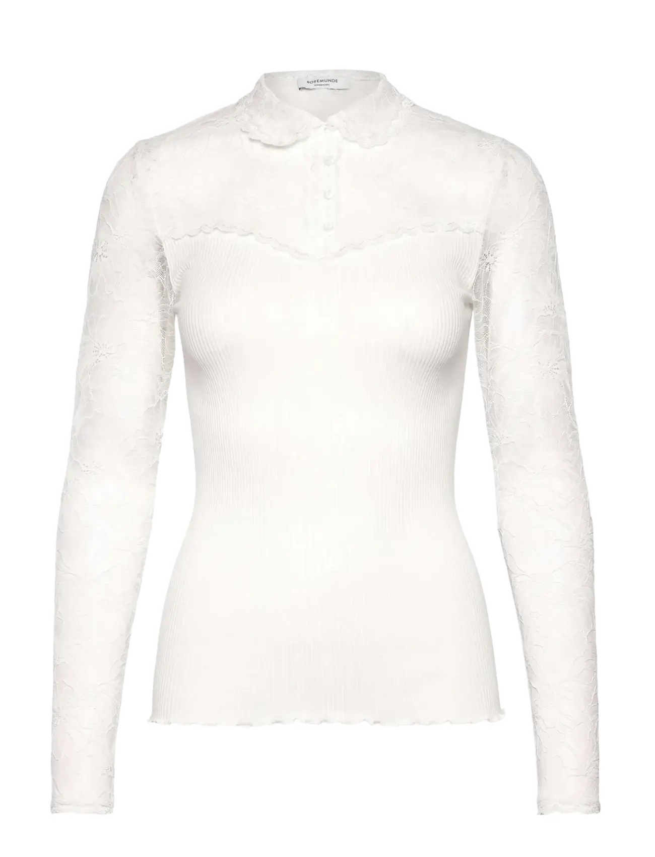 Rosemunde RWBeatha Silk LS Lace Polo T-shirt - Long-sleeved tops - IVORY / cream