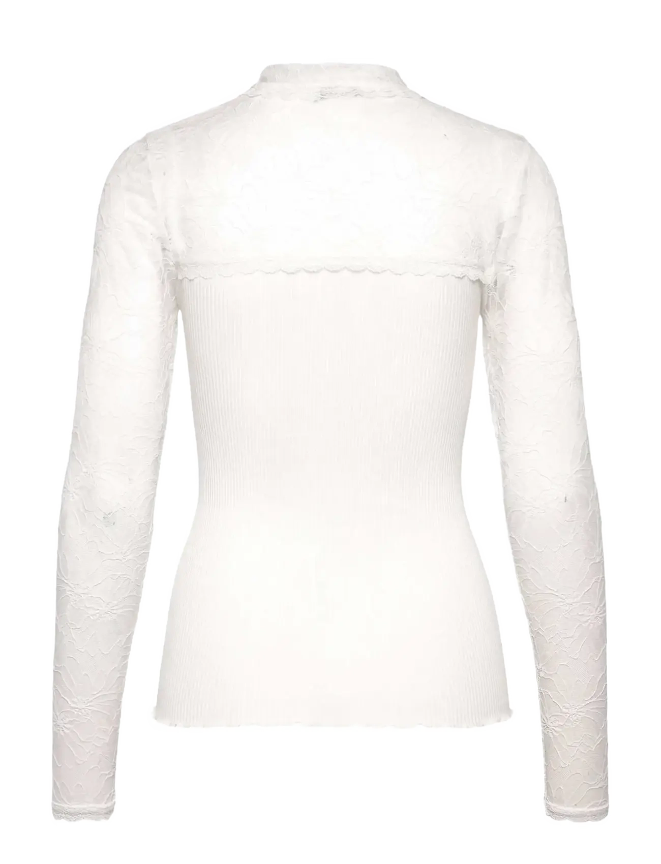Rosemunde - RWBeatha Silk LS Lace Polo T-shirt - langærmede toppe - ivory - 2