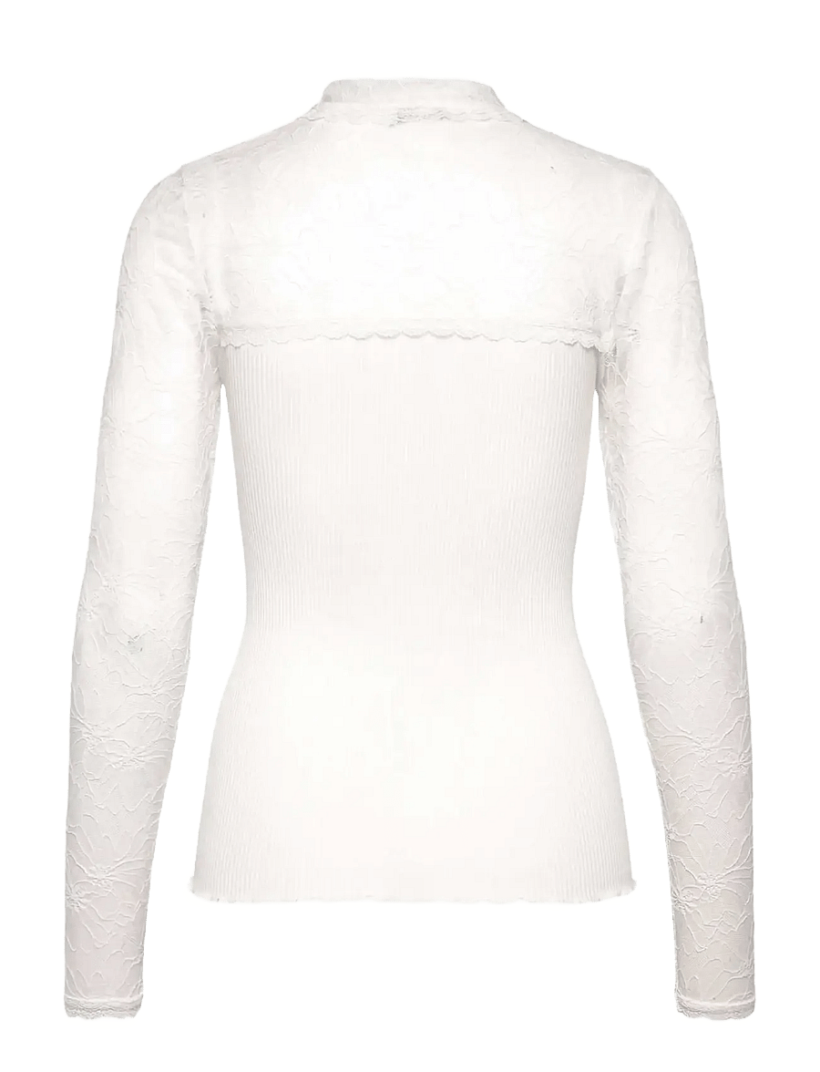 Rosemunde - RWBeatha Silk LS Lace Polo T-shirt - langærmede toppe - ivory - 2