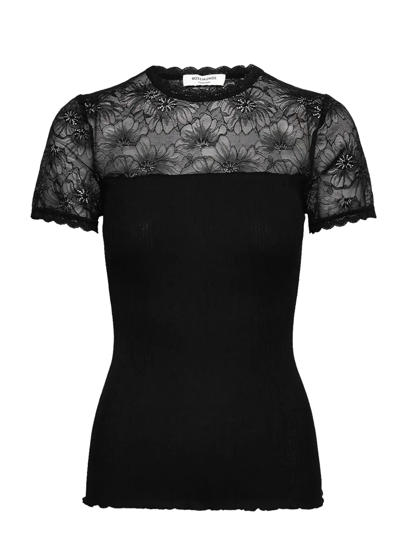 Rosemunde RWBeatha Silk SS Lace  T-shirt - Tøj - BLACK / black