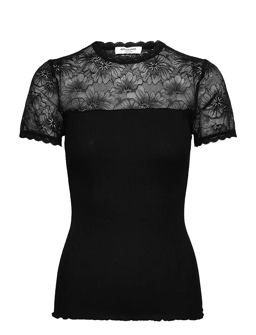 Rosemunde - RWBeatha Silk SS Lace T-shirt - black - 1