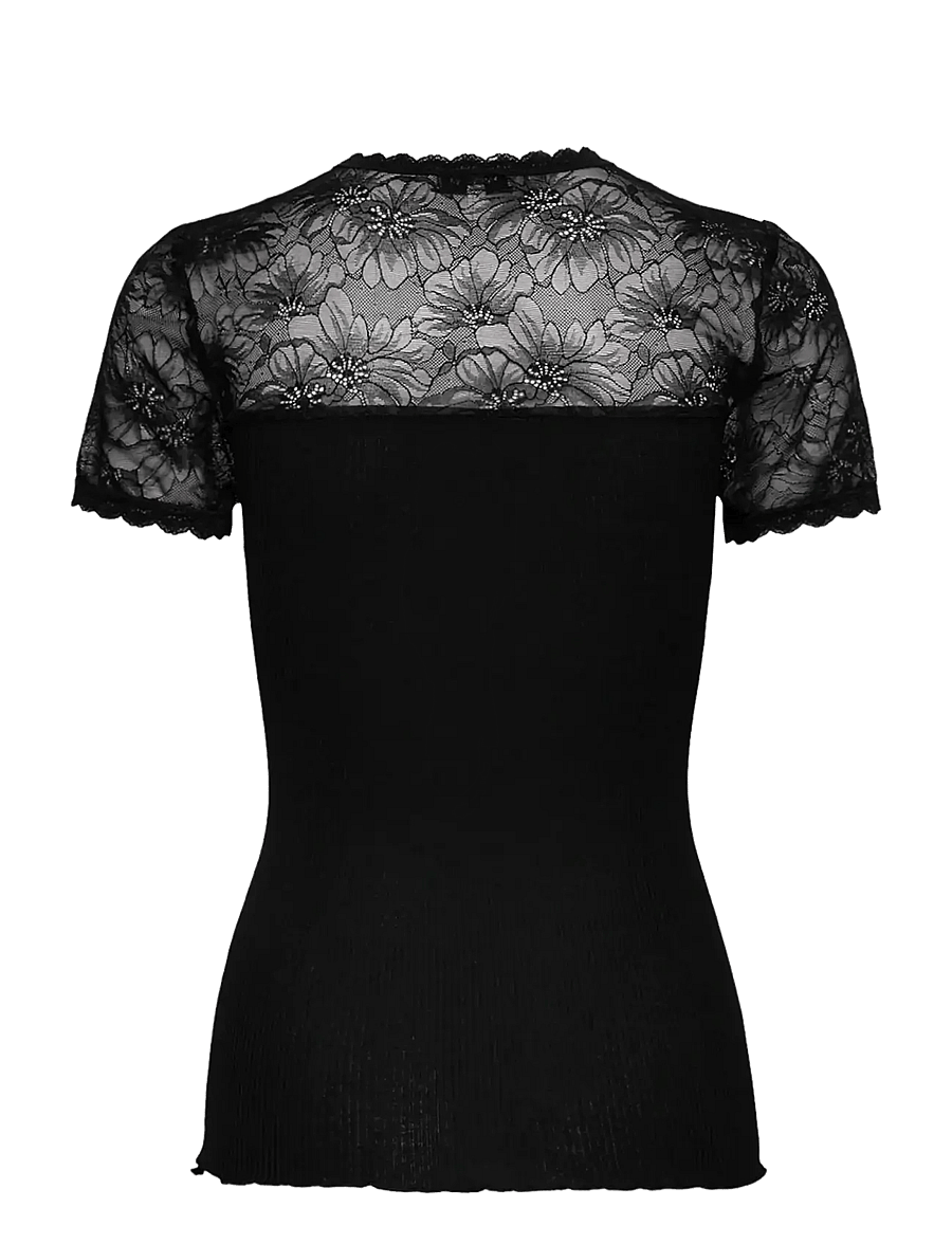 Rosemunde - RWBeatha Silk SS Lace T-shirt - black - 2
