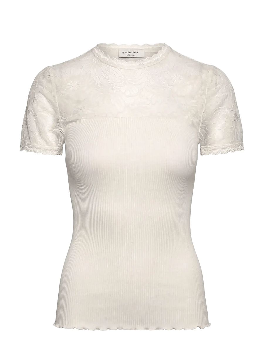 Rosemunde - RWBeatha Silk SS Lace T-shirt - t-shirts - ivory - 0