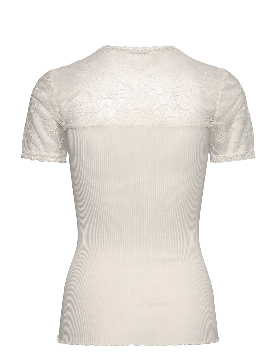 Rosemunde - RWBeatha Silk SS Lace T-shirt - t-shirts - ivory - 1