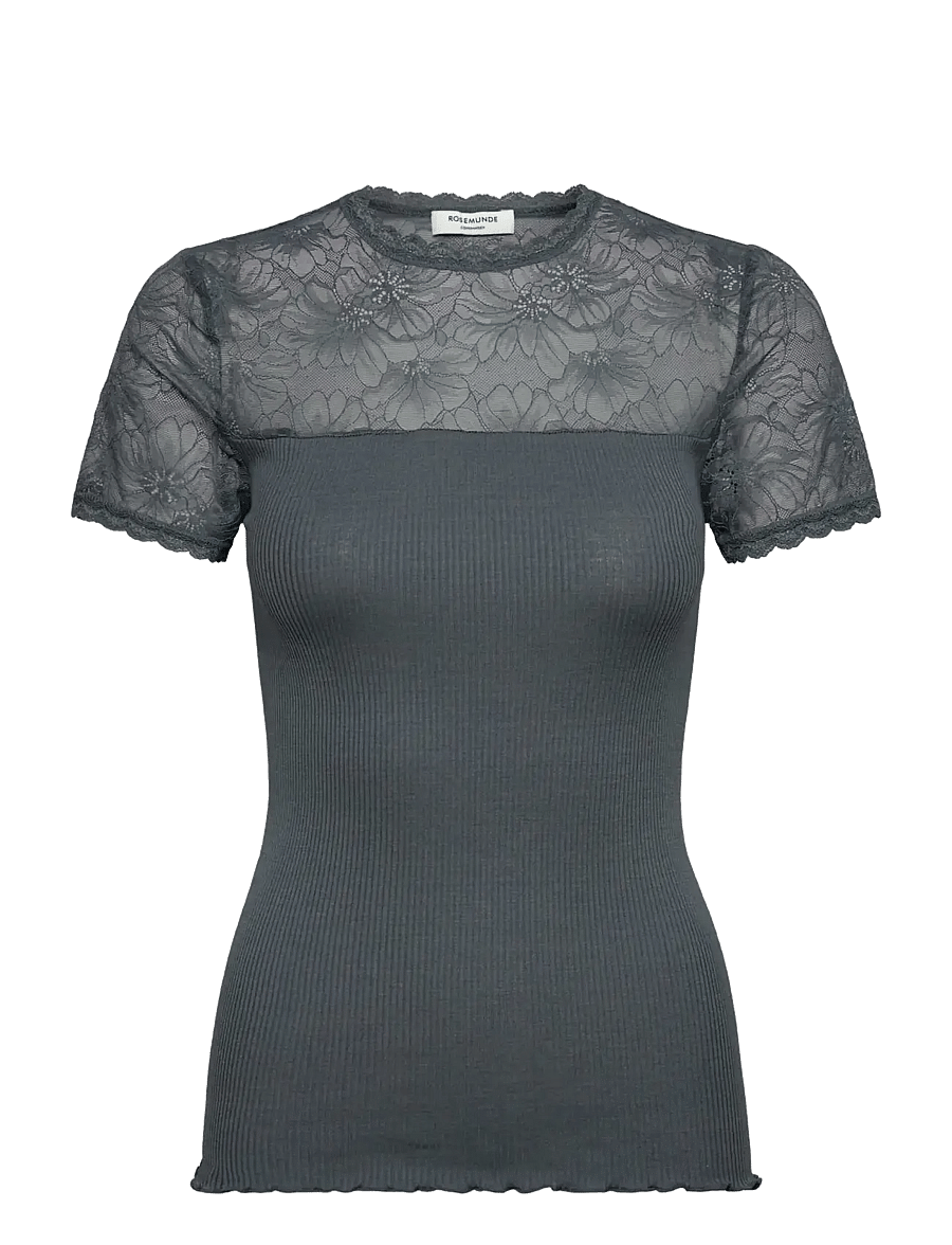 Rosemunde - RWBeatha Silk SS Lace T-shirt - t-shirts - stormy weather - 0