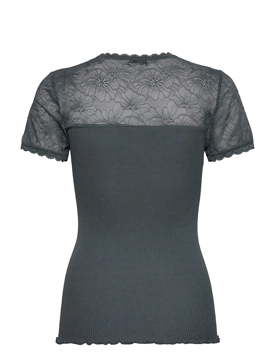 Rosemunde - RWBeatha Silk SS Lace T-shirt - t-shirts - stormy weather - 1