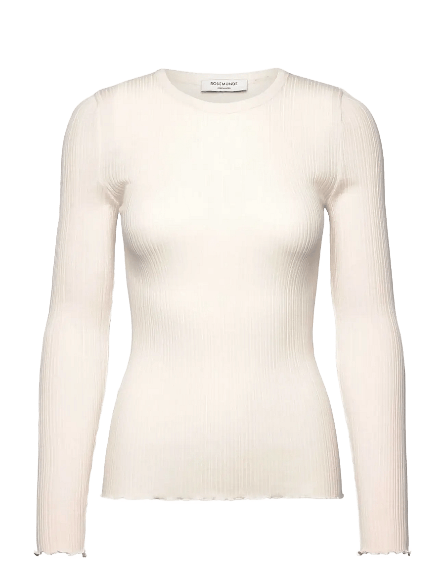 Rosemunde - RWElise Wool LS O-neck T-shirt - striktrøjer - ivory - 0