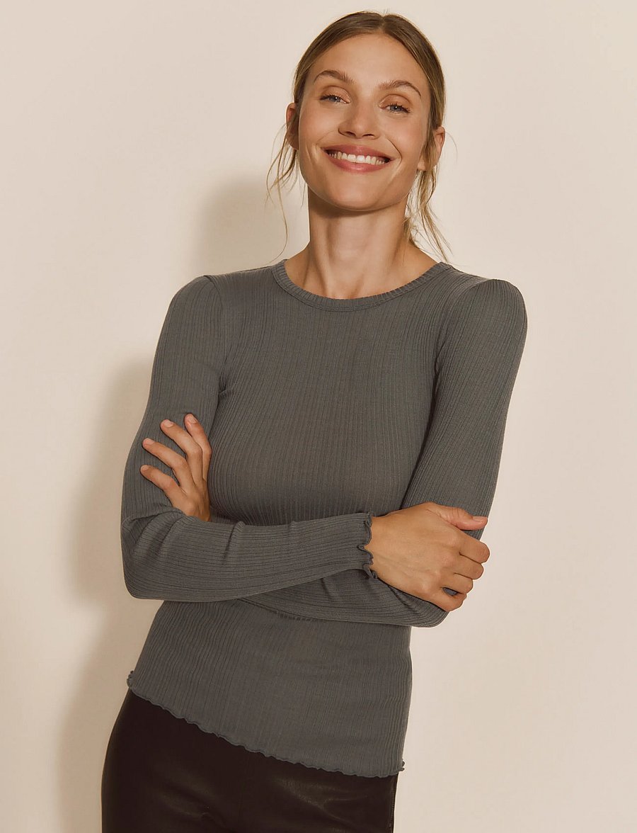 Rosemunde - RWElise Wool LS O-neck T-shirt - stormy weather - 0