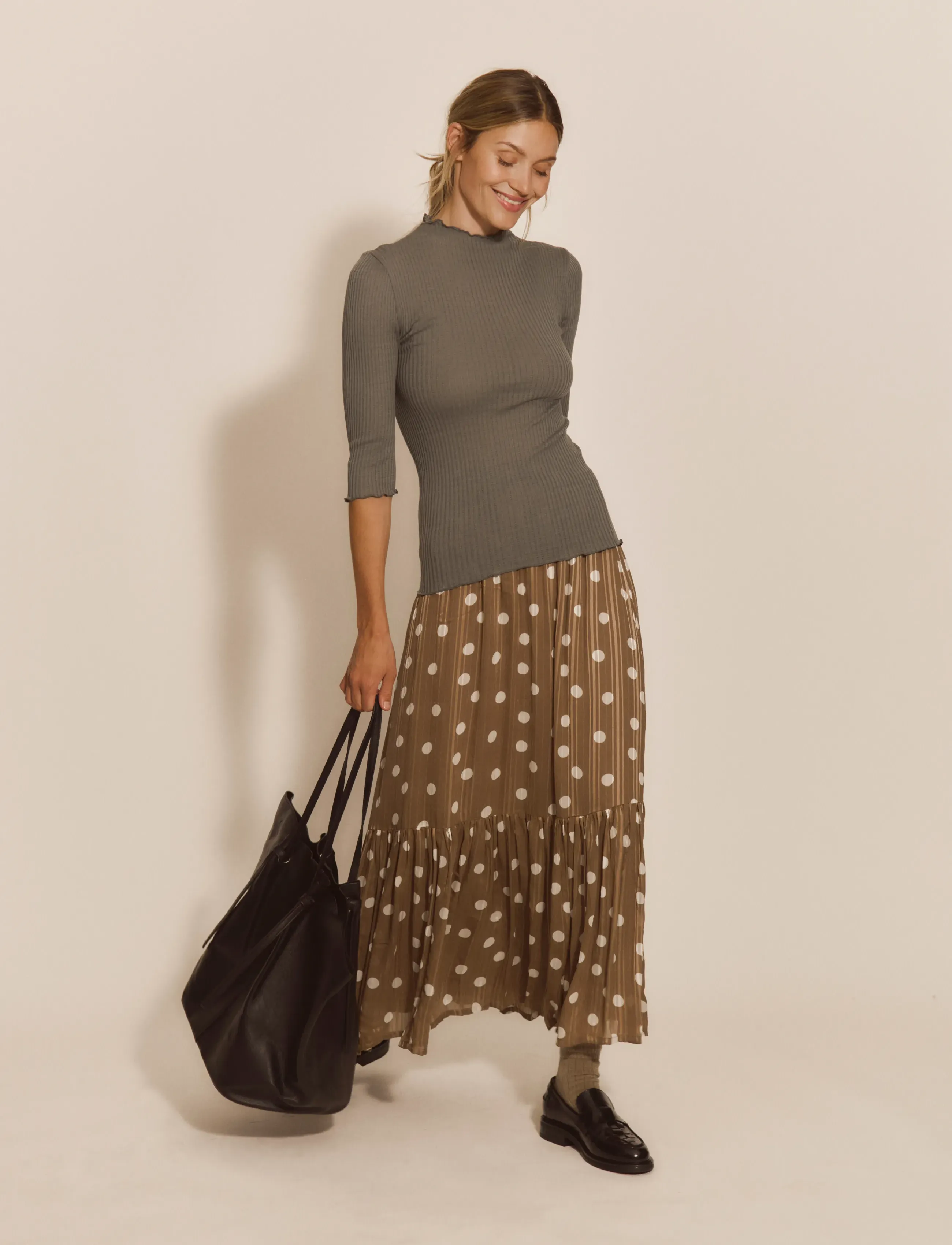 Rosemunde Rwgloria Long Skirt, Kvinder, Plisseret Prikket Lang Nederdel, Brun, Str: 36