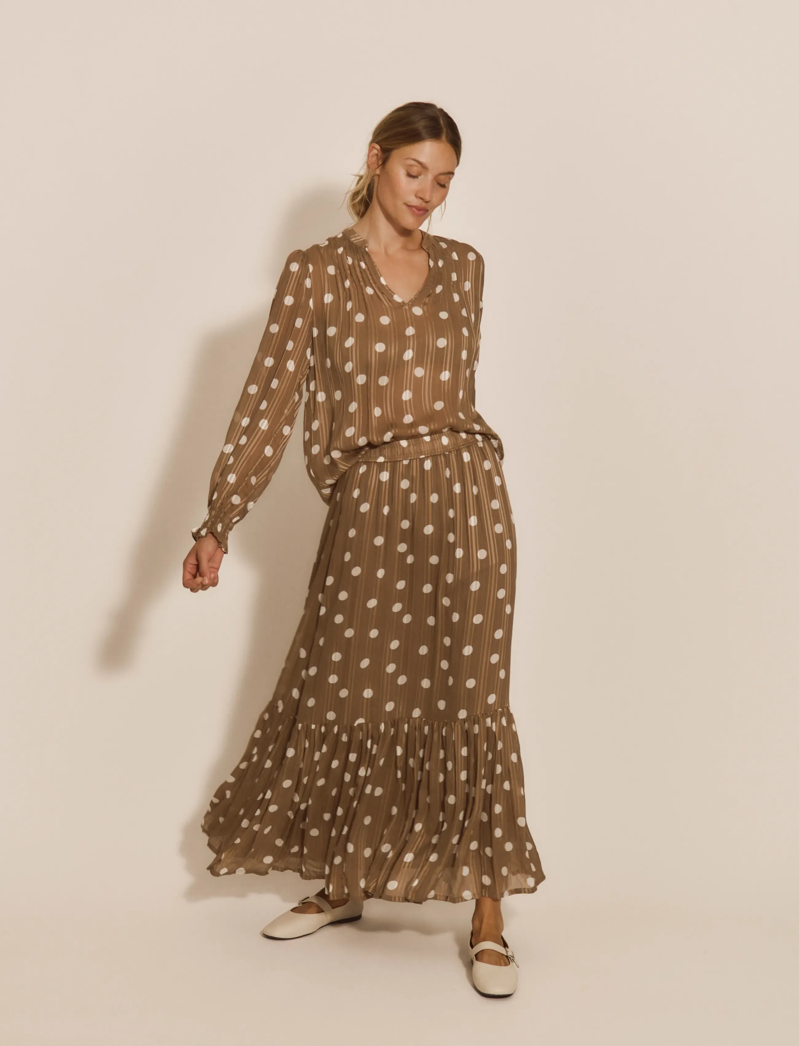 Rosemunde - RWGloria Long Skirt - maxikjolar - coca mocha dot print - 2