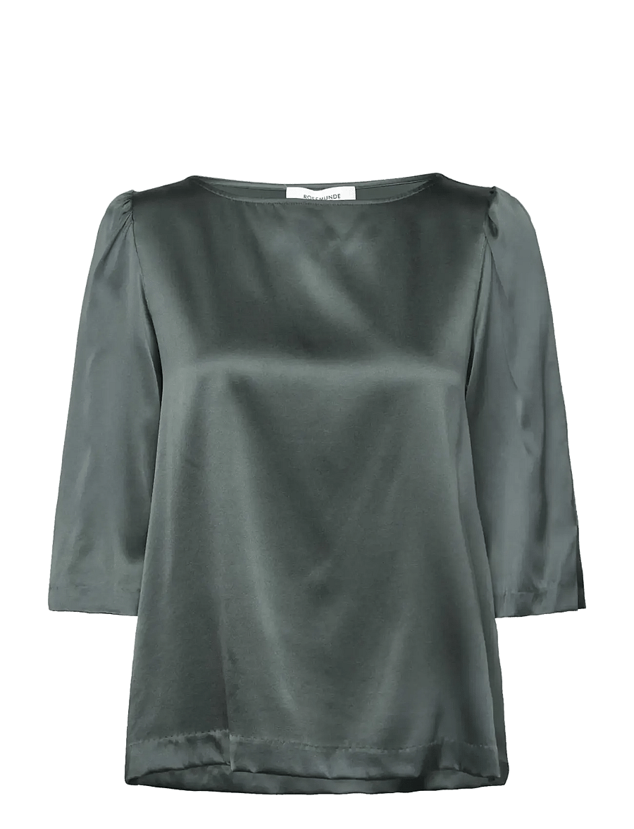 Rosemunde - RWJade Silk 3/4 S Boatneck Blouse - kurzärmelige blusen - balsam green - 0