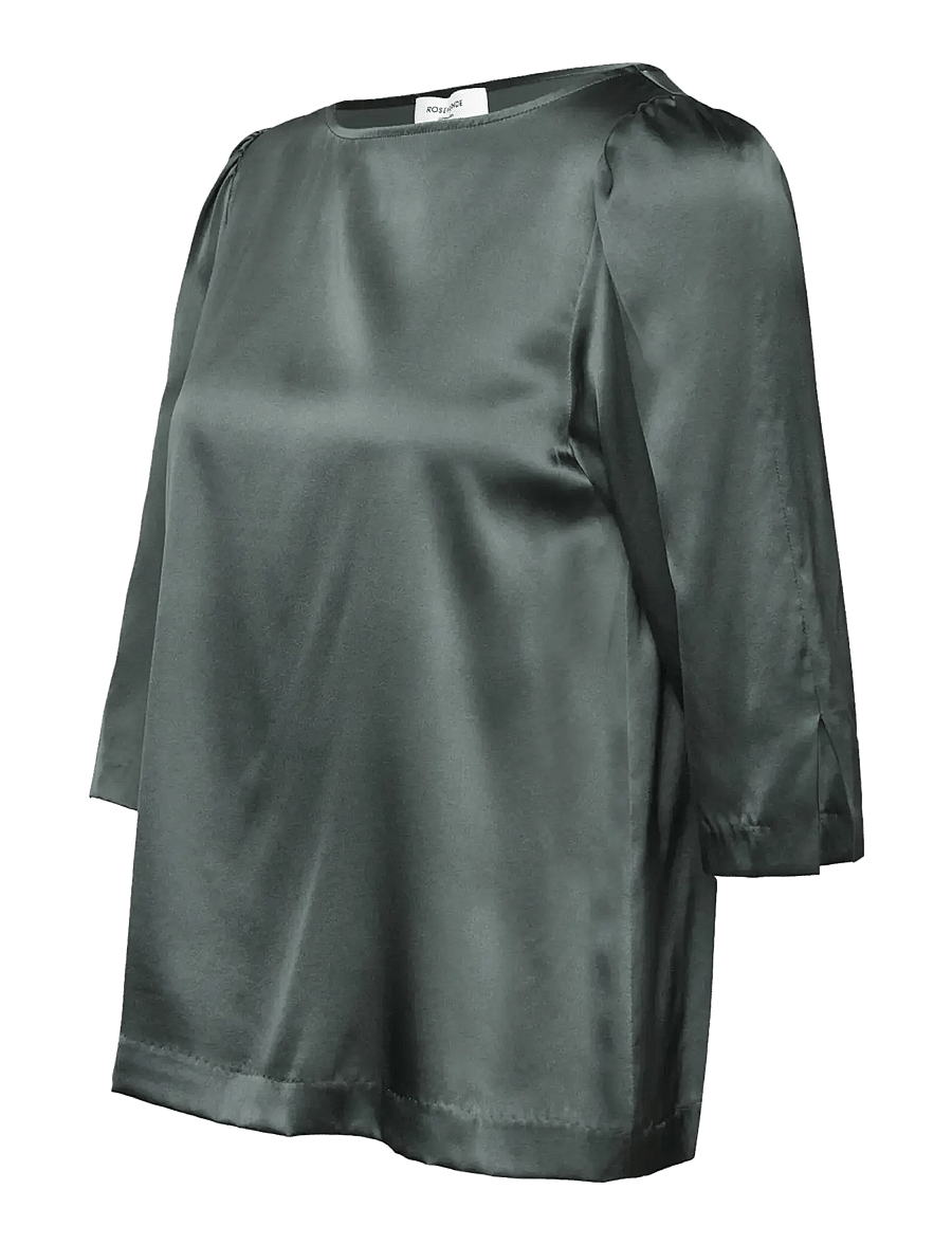 Rosemunde - RWJade Silk 3/4 S Boatneck Blouse - kurzärmelige blusen - balsam green - 2