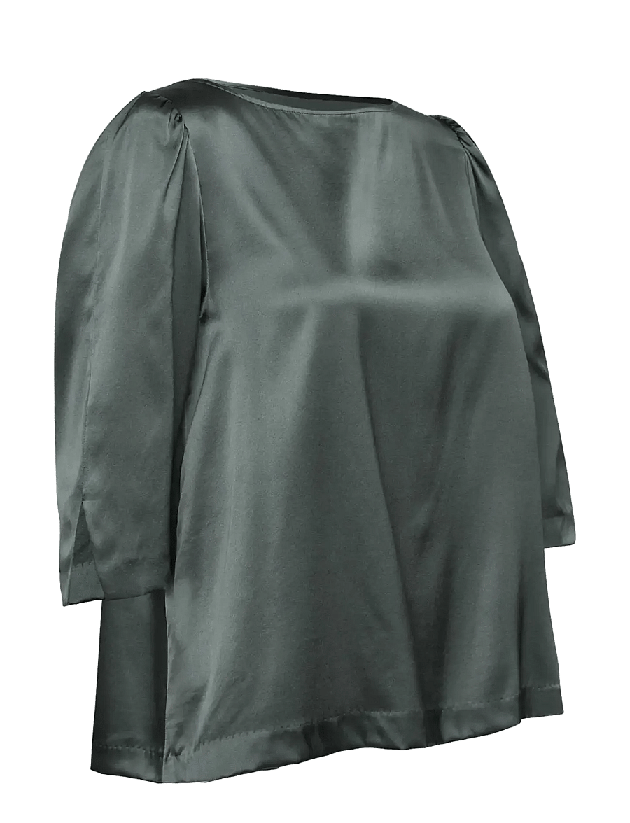 Rosemunde - RWJade Silk 3/4 S Boatneck Blouse - kurzärmelige blusen - balsam green - 3