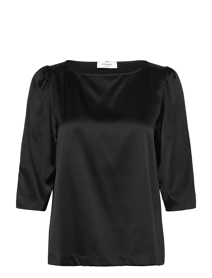 Rosemunde - RWJade Silk 3/4 S Boatneck Blouse - kurzärmelige blusen - black - 1