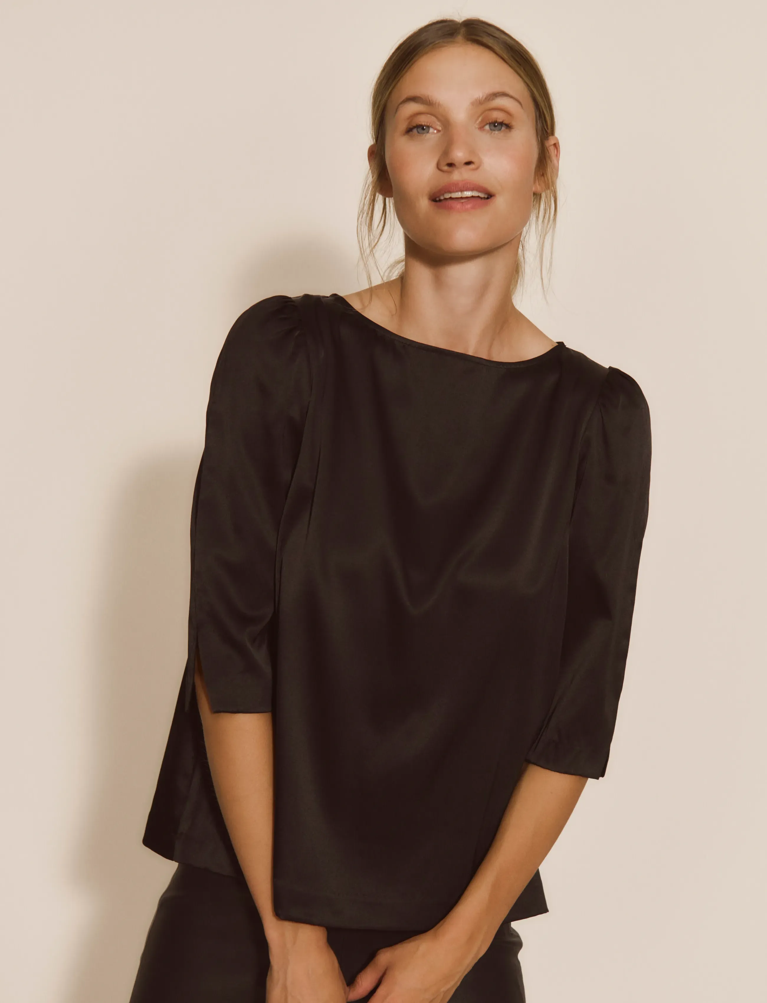 Rosemunde Rwjade Silk 3/4 S Boatneck Blouse, 34, Blouses, Schwarz - Short-sleeved, Frauen