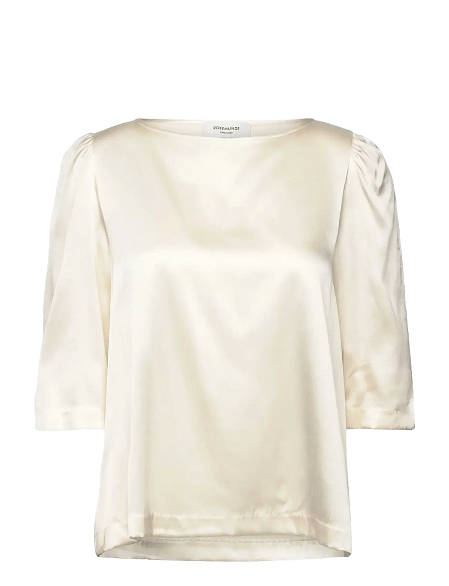 Rosemunde - RWJade Silk 3/4 S Boatneck Blouse - kurzärmelige blusen - ivory - 0